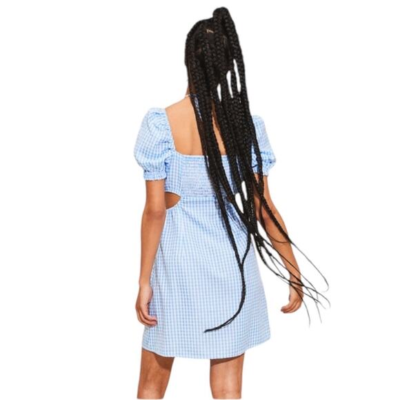 H&M Divided Blue White Cut Out Gingham Dress size Medium Searsucker - Picture 3 of 11